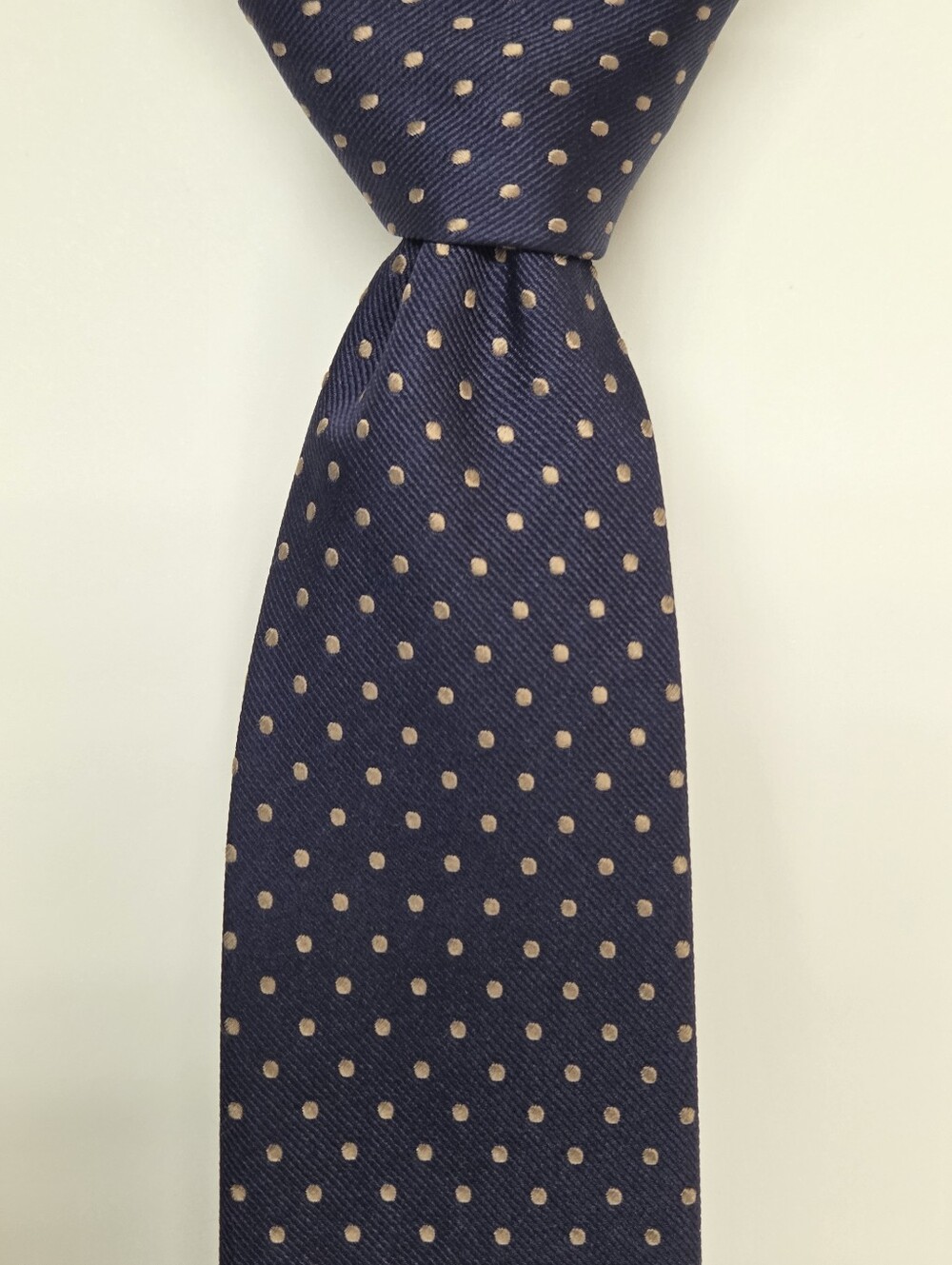Breuer Silk Tie Navy Tan Polka Dot Classic Handmade